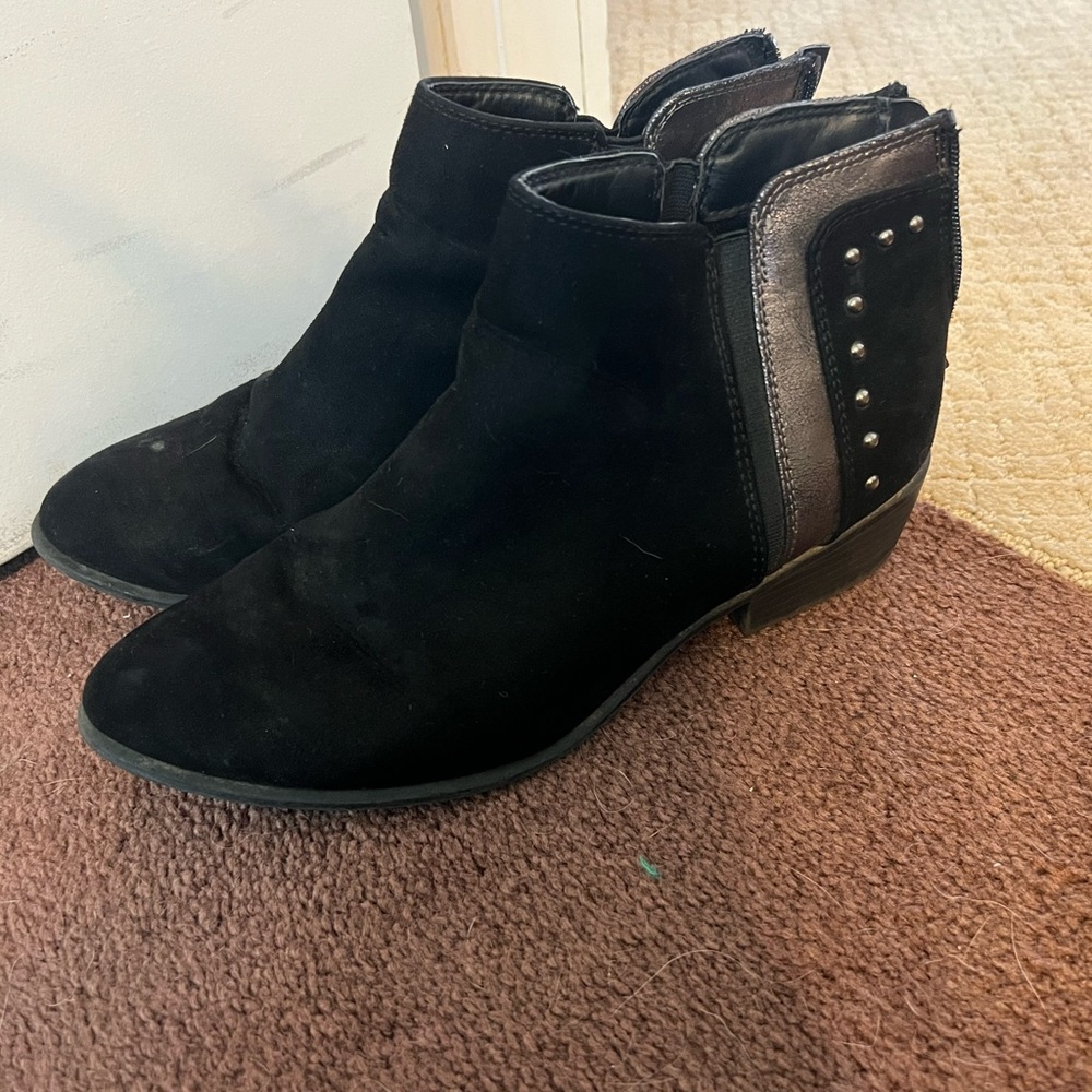 Black Suede Ankle Boots with Studded Detail